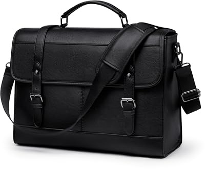 LOVEVOOK Messenger Bag Laptop Bag, 15.6 Inch Leather Vintage Briefcase for Men, Classic Shoulder Satchel Bag with Buckle Closure for Work Office Business College