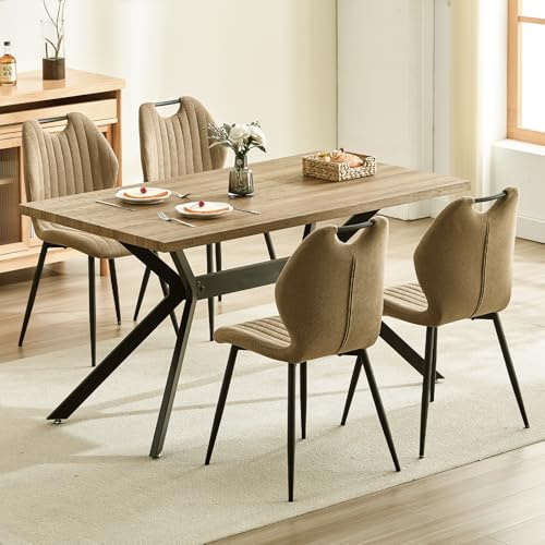 LEWE Essgruppen Esstisch mit 4 Stühlen, 140 x 80 x 76 cm Rechteckig Esstisch aus Holz mit 4 Esszimmerstühle mit Hohe Rückenlehne, Schwarz Eisenbeine, für Küche Esszimmer und Wohnzimmer