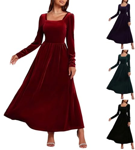 Générique Robe de soirée élégante en velours de style français, robe maxi à manches longues pour la célébration, hiver, Noël, rouge, L