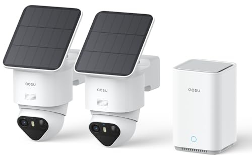 aosu T2 Ultra 4K UHD Überwachungskamera Aussen Solar Akku für Neue aosuBase, 2 Cam-Kit, TrueColor Nachtsicht, Auto-Tracking, 360° Schwenk/Neigung,Kein ABO Erforderlich，erweiterbarer Speicher bis 1TB
