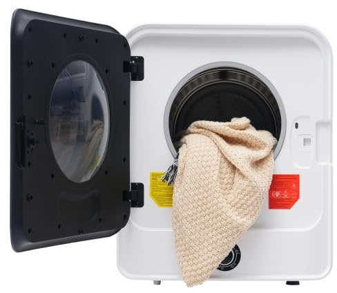 Kompakt torktumlare för väggen: 4,5 kg kapacitet, rostfritt stål, PTC-uppvärmning, display, 5 program, överhettningsskydd | tyst och effektiv frånluftstorkare för lägenhet eller badrum