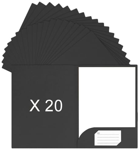 SOYIRI Lot de 20 Chemise Cartonnée A4 avec Rabat(Noir) | Pochettes Cartonnées en Papier Kraft pour Bureau,Scolaire
