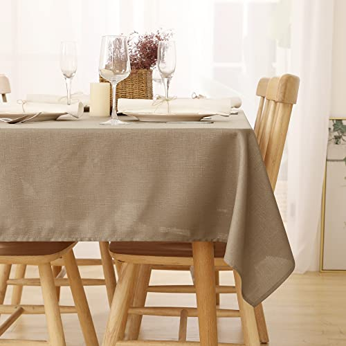 Deconovo Leinenoptik Tischdecke Wasserabweisend Tischwäsche Lotuseffekt Tischtuch 140x240 cm Taupe