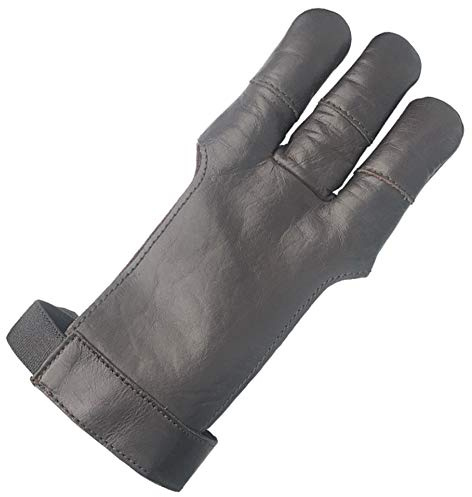 longbowmaker Archery Glove Dark Brown Cow Leather 3 Finger Recurve Bow Archery Shooting Gloves for Left and Right Hand AG300S