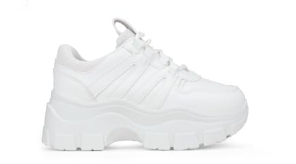 BOSANOVA Zapatillas con Total Look Blanco, Detalle de Trekking en los Cordones y Ligera Suela de Plataforma de 6,5 cm. Cierre con Cordones. Calzado para Mujer Blanco 36
