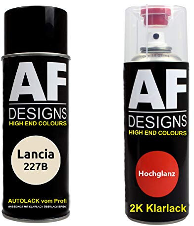 Alex Flittner Designs Bomboletta spray compatibile con Lancia 227B Bianco Ghiaccio Perl Smalto trasparente 2K bomboletta spray 400ml