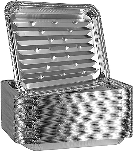 Plasticpro Cacerolas de aluminio para parrilla, sartenes de engorde de parrilla, duraderas con superficie inferior acanalada para barbacoa, parrilla, textura desechable, (50)