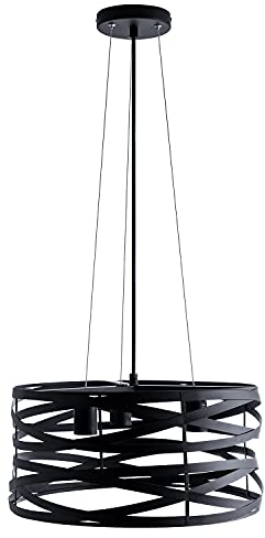Paco Home Luminaria Suspensión Cocina Colgante Mesa Comedor Cesto Acero Lámpara Ø40cm 1,5m Cable Textil 3 Fuentes Luminosas E27, Bombilla: Sin bombillas, Color: Negro