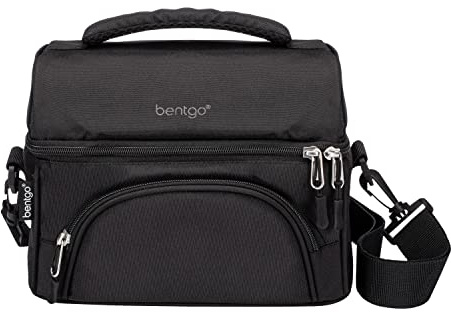 Bentgo® Deluxe Lunch Bag - Durable and Insulated Lunch Tote with Zippered Outer Pocket, Internal Mesh Pocket, Padded & Adjustable Straps, & 2-Way Zippers - Fits Most Lunch Boxes (Carbon Black)