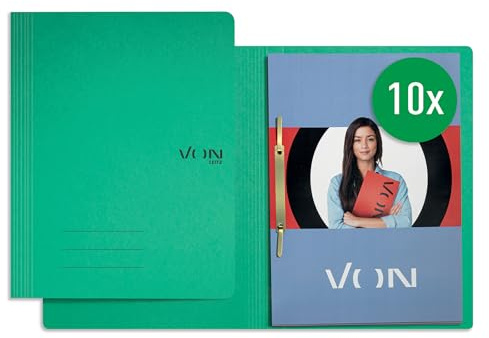 VON Leitz 30130055 - Pack de 10 carpetas A4, cartón, con grapado, para 250 hojas, con tapa blanda, para escuela, estudio y hogar, color verde