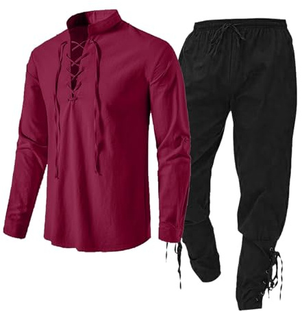 Jean - Conjunto Medieval para Hombre Con Camisa de Lino, Pantalones Con Correa al Tobillo y Traje de Invierno