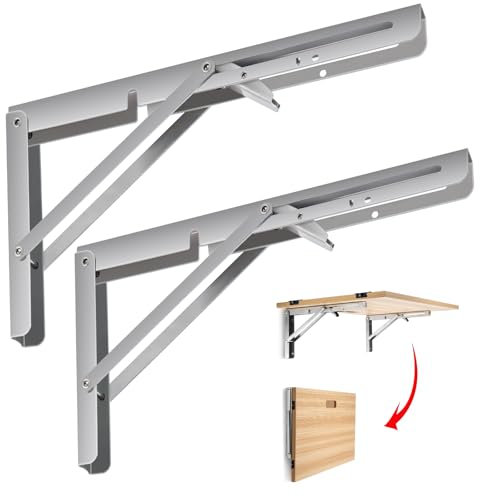 LESOLEIL Klappkonsole Schwerlast, 2 Stück 300mm Edelstahl Klappregalhalterungen, Klapptisch Wand, Winkel Regalträger, Klappwinkel 90 Grad für Küche, Büro, Tisch, Wand, Belastbarkeit 120 kg