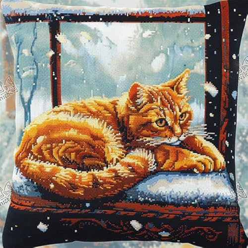 kitphoenix Knüpfkissen Set Tier Katze 3D Handgemachte Geschenke Knüpfteppich für Kinder und Erwachsene Knüpfset 43cm X 43cm