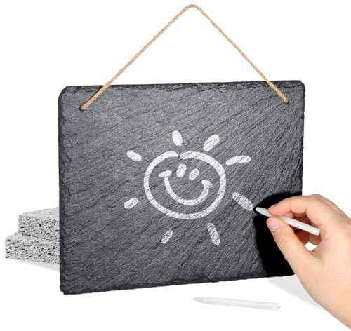 WLWNWFT ToDo's - Lavagna in ardesia per scrivere e appendere, 25 x 20 cm, con gesso e 2 spugne, resistente alle intemperie, piccola lavagna come agenda settimanale, lista della spesa, lavagna da