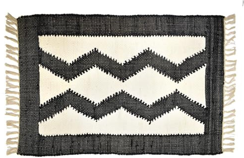 CAPRILO Alfombra Rectangular Decorativa Étnica de Algodón con Flecos. Decoración del Hogar. Regalos Originales. Dormitorios y Salón. Textil. 80 x 50 x 1 cm