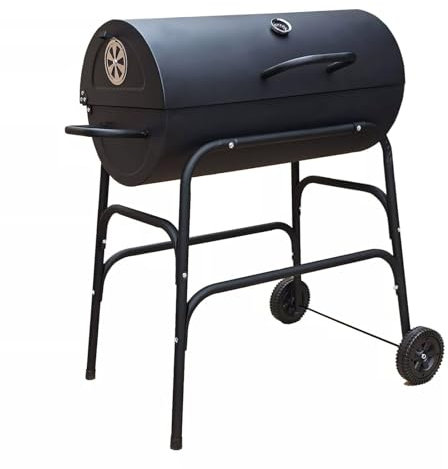 Oil Drum BBQ Grill Patio Charcoal Camping Barbecue Rounded Barbecue on Wheels Black Heavy Duty Portable Charcoal Smoker Grills with Wheels Stand BBQ for Outdoor & camping Barbeque