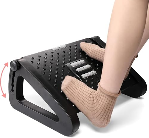 Repose-pieds de Bureau Réglable avec Fonction Massage - Support de Pieds Antidérapant 6 Niveaux de Hauteur et Angle - Soulage Dos, Genoux et Jambes - Pour Télétravail et Bureau