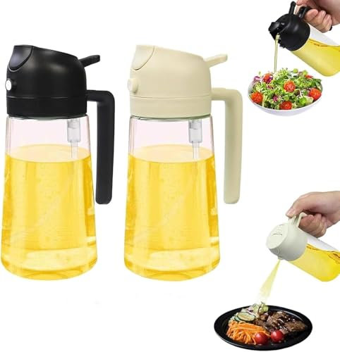 Sprifityy 2 pezzi 2 in 1 Spruzzatore Olio e Dosatore Olio,500ml Spruzzatore Olio in Vetro, Oliera Spray,Oil Spray for Air Fryer,Spray per Olio da Cucina in Vetro,Accessori Cucina (Nero,verde)
