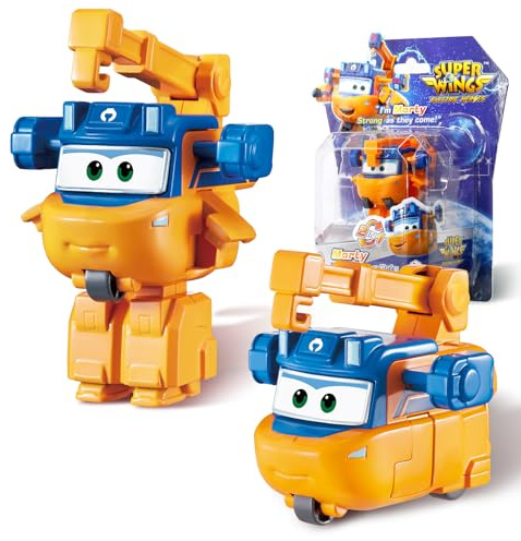 Super Wings Marty flygplan Transformer Höjd ca 12,7 cm, 2-i-1 actionfigur, leksaksflygplan och robotfigur för pojkar och flickor från 3 år