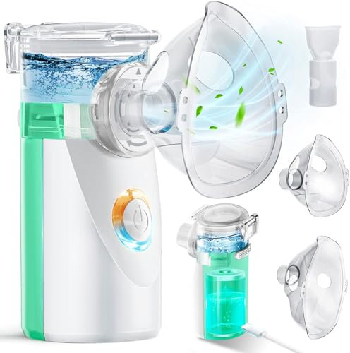 Aerosol Portatile Silenzioso, Wholede Macchina Aerosol per Adulti e Bambini, Aerosol Ultrasuoni con 2 Maschere E Boccaglio, 3 Modalità Regolabili, USB-C Ricaricabile(Verde)