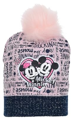 Bonnet Minnie Mouse pour enfant fille | Rose et bleu | Bonnet d'hiver | Taille 52 et 54 | Bonnet tricoté | Cadeaux pour fille | Bonnet enfant | Bonnet à pompon pour fille, Rose, 52