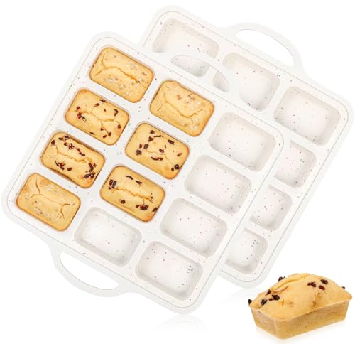 CAKETIME Silicone Mini Loaf Pan with Metal Frame, Silicone Mini Bread Loaf Pans 12 Cups for Baking Bread, Brownie, Cornbread, Cheesecake, Soap Nonstick (2 Pack)