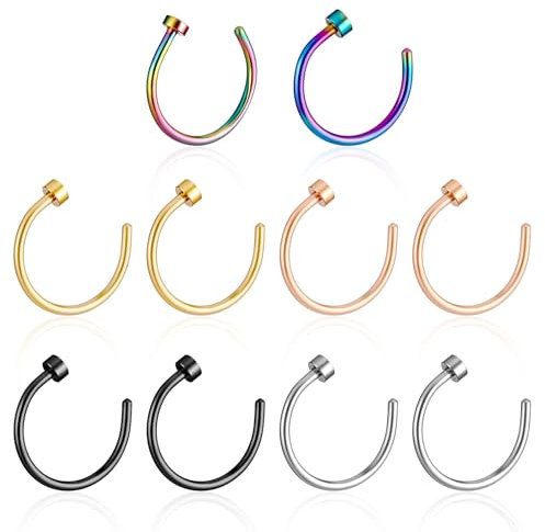 HJZHII 10 Stück Nasenringe, Nasenpiercing Edelstahl Nasenring Gefälschte Schmuck Künstlicher Septum Nasenring Gefälschter Zum Anklipsen Für Frauen Männer