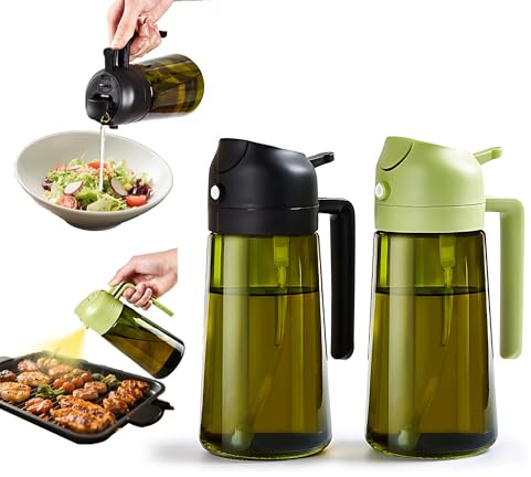 EVERSHIO Olive Oil Dispenser Bottle, 16oz/470ml Oil Sprayer for Cooking, 2 in 1 Glass Oil Spray Bottle Spray and Pour for Kitchen, Salad, Air Fryer, BBQ(Black & Green-2PCS)