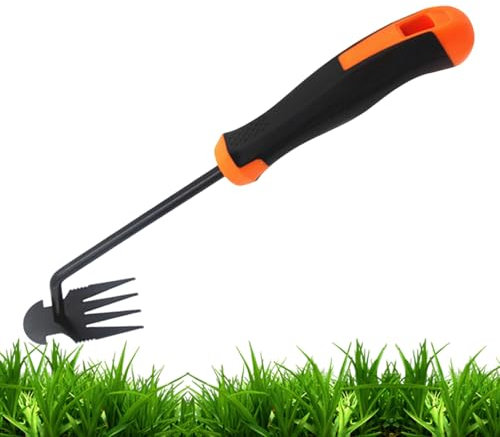 Manuelles Unkrautvernichter – Manueller Unkrautvernichter mit vier Zinken, Rechen mit vier Zähnen, für Gartenarbeit, Plantage, Rasen, Bauernhof, Gemüse, Gehwege, Hof
