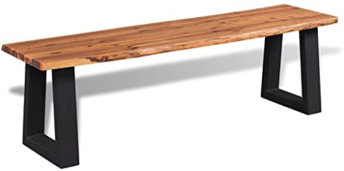 IKAYAA Banco de Comedor de Madera Maciza, 160 cm, Marrón y Negro