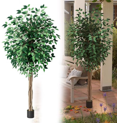 YRHome 180 cm konstväxt i fikusträd – konstgjort träd med naturträstam, realistiska konstgjorda växter som äkta, stor dekorationslins för vardagsrum, kontor och trädgård – konstgjort användbar