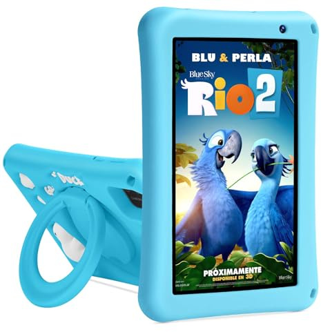 BISAIKASOW Tablet Bambini 7 Pollici, Android 13, 8 GB RAM 64 GB ROM, Tablet Touch Octa-Core, Fotocamera HD 5 MP + 8 MP, Controllo Parentale, Custodia in Silicone Antishock per Bambini (Blu)​
