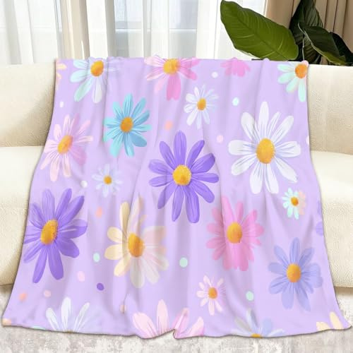 Genérico Suave Manta de Lana para Cama Sofá 180 x 220 cm Planta Flores De Margarita Sherpa Manta, para Otoño e Invierno - Lila Franela Frazada Todas Estaciones Mantas