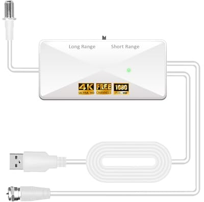 TV Antenna Amplifier, Antenna Signal Booster, 25dB High Gain Powerful Digital Antennas Booster, Adjustable Reception Range, Suit for All TV Antennas (WHITE32)