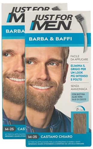 2x Colorazione BARBA & BAFFI, Elimina Il Grigio Per Un Look Più Intenso e Folto. Senza Ammoniaca, Con Biotina, Aloe Vera e Olio di Cocco (M-25 CASTANO CHIARO)