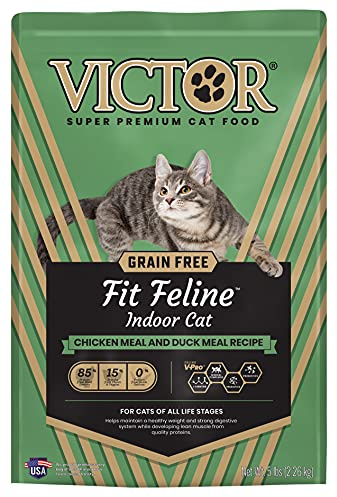 VICTOR Super Premium Cat Food – Grain Free, High-Protein Fit Feline - Dry Cat Food for Indoor Cats - 38% Protein, 16% Fat - for All Breeds and All Life Stages from Kitten to Adult, 5lb