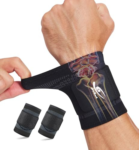 HiRui Wrist Brace Wrist Wraps Compression Wrist Strap, Wrist Support for Work Fitness Weightlifting Sprains Tendonitis, Carpal Tunnel Arthritis, Pain Relief, Adjustable Wristbands 2 PACK (Black, L)