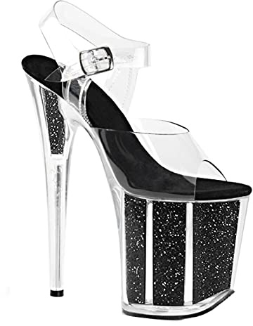 20 Cm/7.87In Stiletto Chaussures À Talons Hauts Femmes Cristal Sexy Sandales Dames À Bout Ouvert Pole Dance Party Soirée Chaussures Bal Plus Taille Hommes Pompes,Noir,37 EU