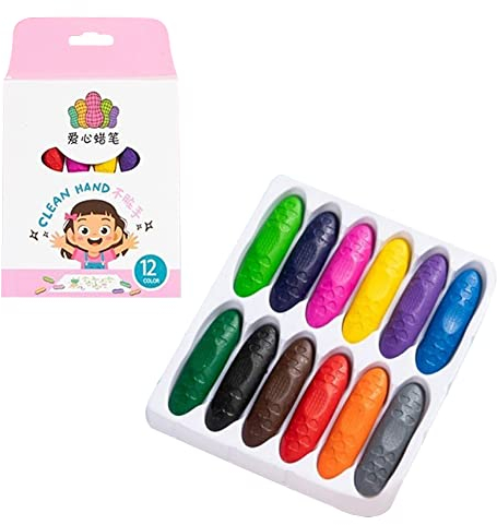 URFEDA Wachsmalstifte für Kinder, 12 Farben Plus 2 Malbücher Erdnuss-Buntstifte, Bunte Malerei Buntstifte, Wachsmalkreide Spielzeug, Waschbar Ungiftig Sicher für Kleinkinder und Kinder