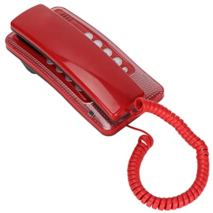 Elprico Wandmontiertes Telefon, Schnurgebundenes Telefon mit Wahlwiederholung, Schnellblitz-Stummschaltung, Festnetztelefon für das Home Hotel School Office(Rot)