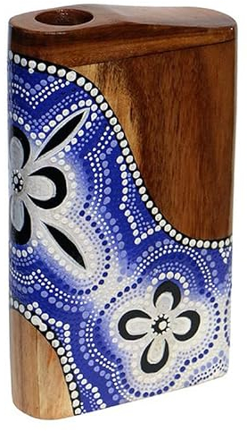 Wogeka - Schönes rechteckiges Didgeridoo - Schnitzerei aus Holz als Geschenk-Idee zu Geburtstag Weihnachten zur Wand-Dekoration Musik-Instrument Handarbeit (Did06b (blau-weiß Blüte))