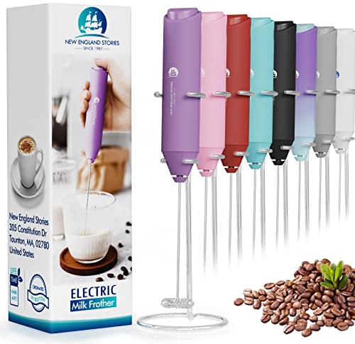 Puissant mousseur à lait portatif fabricant de mousse, mini fouet mélangeur de boissons pour café, cappuccino, latte, matcha, chocolat chaud, avec support, violet clair