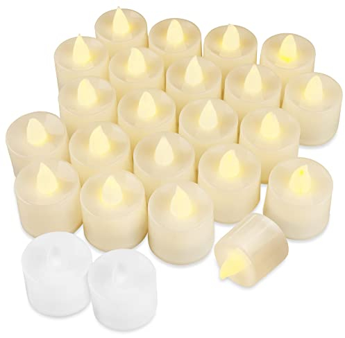 Firschoie 24 bougie led, bougies chauffe plat à piles, Bougies à Scintillantes Réalistes avec une lumière jaune chaude, Peut être utilisé pour les pique-niques, l'extérieur, la décoration de mariage