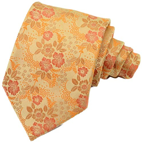 Geotae Zerun New Classic Florals JACQUARD WOVEN Silk Men's Tie Necktie (Orange)