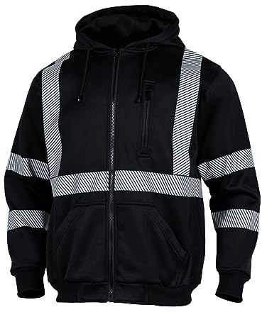 VENDACE High Visibility ANSI Class 1 Reflective Safety Fleece Sweatshirt Hoodie for Men Hi Vis Hoodies Zipper Jacket(Black,XL)