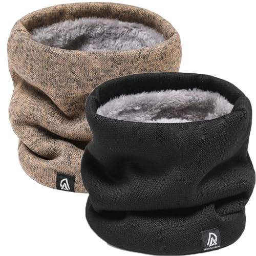 Rayson 2 Pièces Cache-cou Hiver pour Femme et Homme,Tour de Cou en Polaire Doublé-Écharpe Tubulaire,pour Ski,Randonnée,Course à Pied,Vélo et Tous Sports,noir+kaki