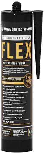 HSS Dichtstoff Dach FLEX, Universalabdichtung, EPDM Folienkleber Versiegelung im Dach- & Fassadenbereich, Hybrid Polymer Technologie, schwarze Dichtmasse fürs Dach & Außenbereich, 290ml Kartusche