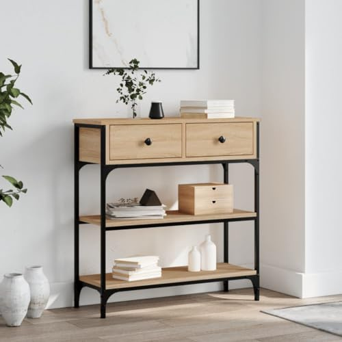 LAPOOH Konsolbord i trä teknisk ek Sonoma 72,5 x 25 x 75 cm, ingångsbord, smalt entrébord, vardagsrum soffbord, sidobord, entréskåp - 834186