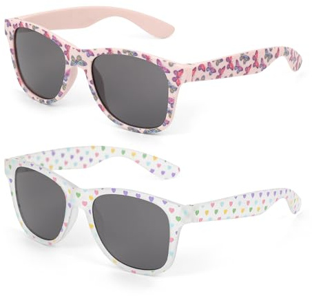 2PCS Lunettes de Soleil Enfant avec Imprimés Papillon et Cœur - Protection UV400 pour 3 à 10 Ans - Style Drole Fantaisie