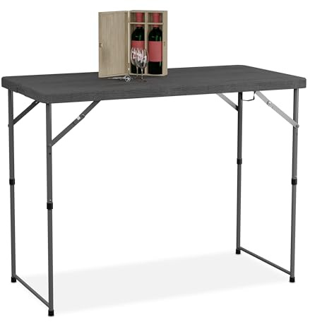 Relaxdays Tavolo da Campeggio Pieghevole, HLP: 74x120x60 cm, in Plastica, Regolabile in Altezza, 6 Persone, Grigio